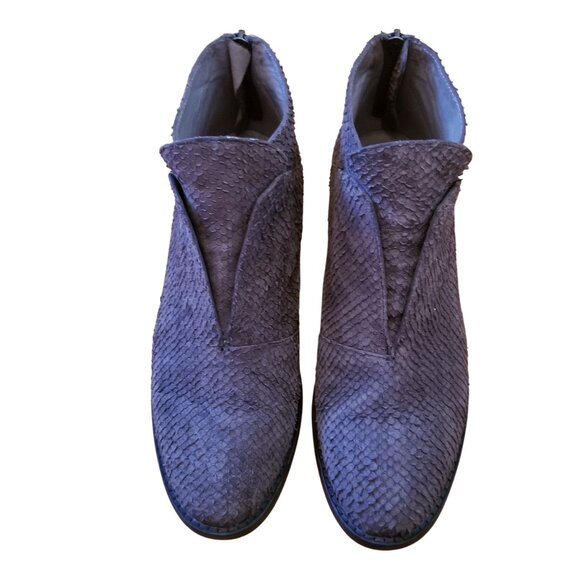 Eileen Fisher 7.5 Gray‎ Leather Ankle Boots TUCK Embossed Snake Skin Print - Picture 5 of 8